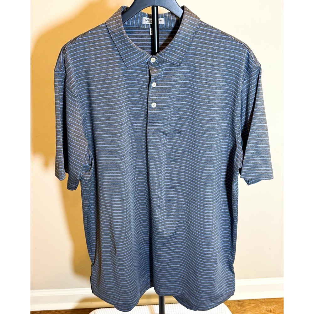 Peter Millar Summer Comfort Gray Blue Striped Polo Shirt XL MF21EK09S Stretch